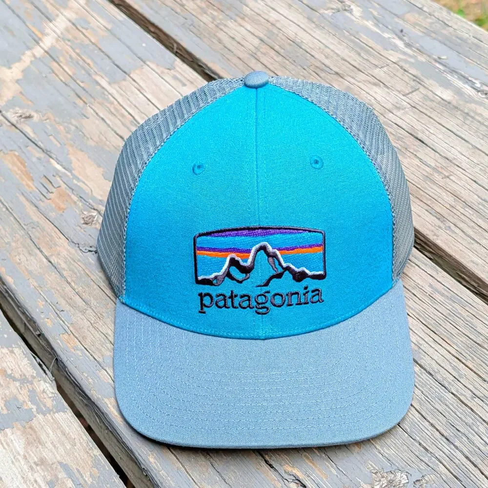 NWT Patagonia Fitz Roy Horizons Trucker Hat Belay Blue Mountain Snapback Cap